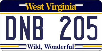 WV license plate DNB205