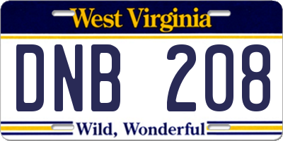 WV license plate DNB208