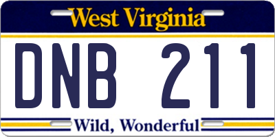 WV license plate DNB211