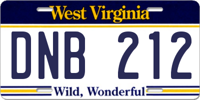 WV license plate DNB212