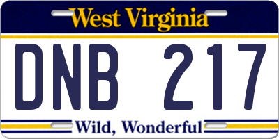 WV license plate DNB217