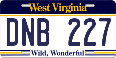 WV license plate DNB227