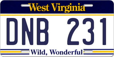 WV license plate DNB231