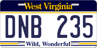 WV license plate DNB235