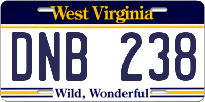 WV license plate DNB238