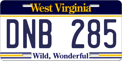 WV license plate DNB285