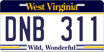 WV license plate DNB311