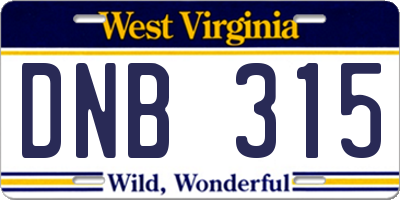 WV license plate DNB315