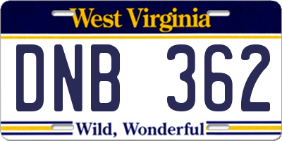 WV license plate DNB362