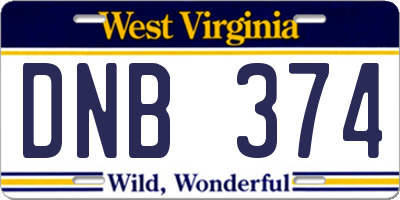 WV license plate DNB374