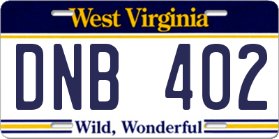 WV license plate DNB402