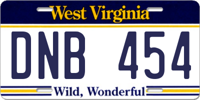 WV license plate DNB454