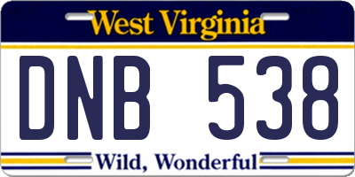WV license plate DNB538