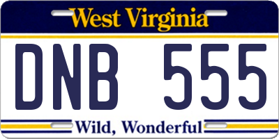 WV license plate DNB555