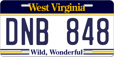 WV license plate DNB848