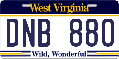 WV license plate DNB880