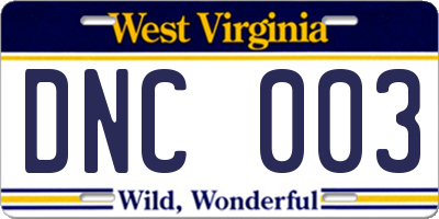 WV license plate DNC003