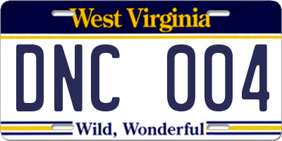 WV license plate DNC004