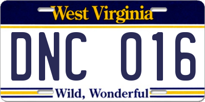 WV license plate DNC016