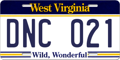 WV license plate DNC021