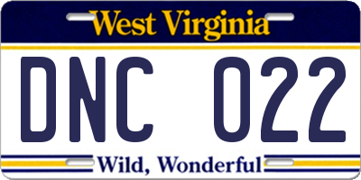 WV license plate DNC022