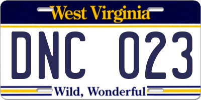 WV license plate DNC023