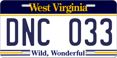 WV license plate DNC033