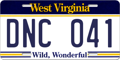WV license plate DNC041