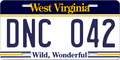 WV license plate DNC042