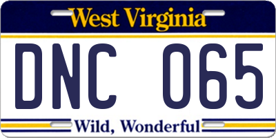WV license plate DNC065