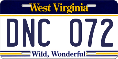 WV license plate DNC072