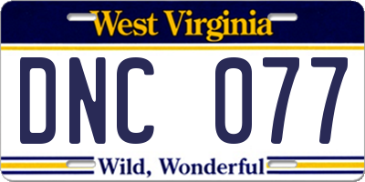 WV license plate DNC077