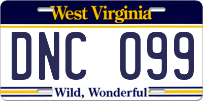 WV license plate DNC099