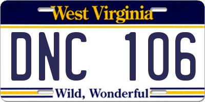 WV license plate DNC106