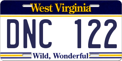 WV license plate DNC122