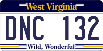 WV license plate DNC132