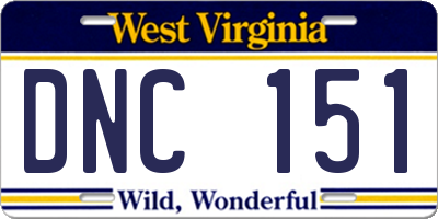 WV license plate DNC151
