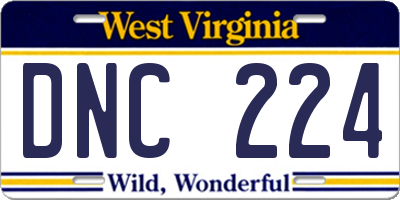 WV license plate DNC224