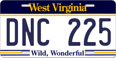 WV license plate DNC225