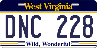 WV license plate DNC228