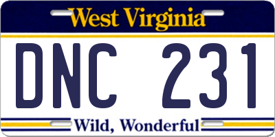 WV license plate DNC231
