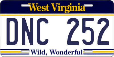 WV license plate DNC252
