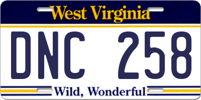 WV license plate DNC258