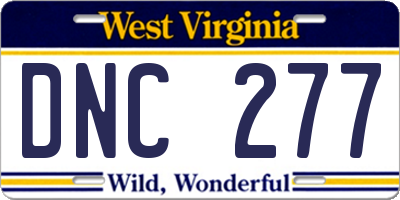 WV license plate DNC277