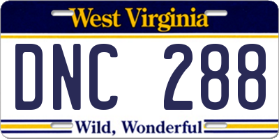 WV license plate DNC288