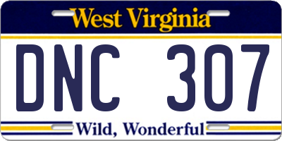 WV license plate DNC307