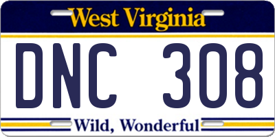 WV license plate DNC308