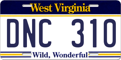 WV license plate DNC310