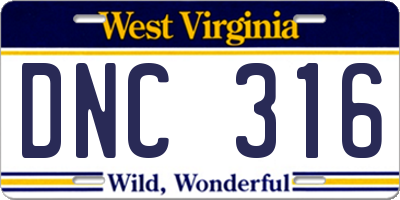 WV license plate DNC316