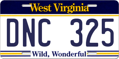 WV license plate DNC325